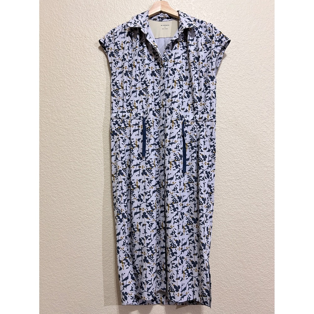 REI Cooperative XS Midi Dress Gray Purple Floral Botanical Drawstring Gorpcore